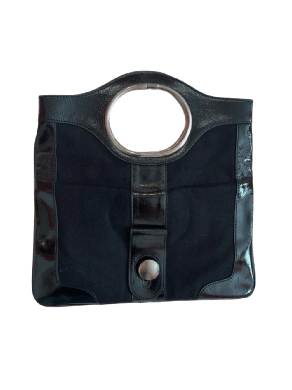 HOBO ~ Handbag to Clutch in Black Felt Material w/Leather Trim and Bold Hardware